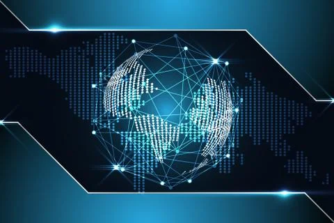Abstract technology background concept digital world map dot metallic blue Иллюстрация