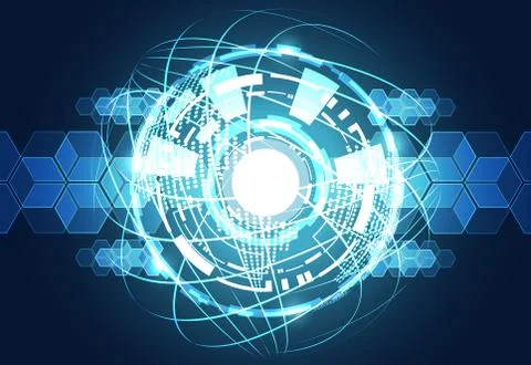 Abstract technology background concept world line blue digital map dot Illustrazione stock