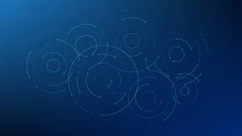 Abstract technology background with connected circular elements symbolizing.. Illustrazione stock