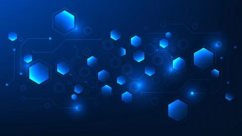 Abstract Technology Background with Connected Hexagonal Geometric Shapes, D.. 스톡 일러스트