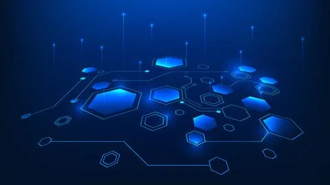 Abstract Technology Background with Connected Hexagonal Geometric Shapes, D.. Stockillustratie