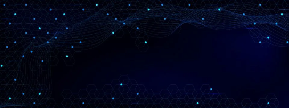 Abstract technology background with connecting dots and wave flow Illustrazione stock
