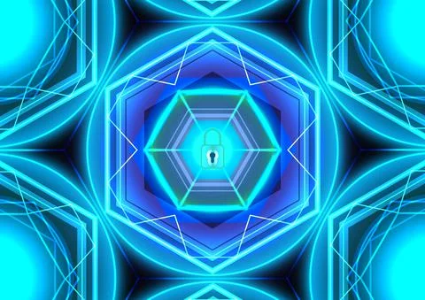 Abstract technology background. Digital glowing master key lock. Screen for c イラスト素材