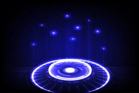 Abstract technology background featuring a glowing blue circle Stock Illustration