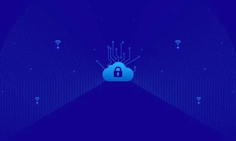 Abstract technology background featuring a secure cloud with a lock icon Stock Illustration