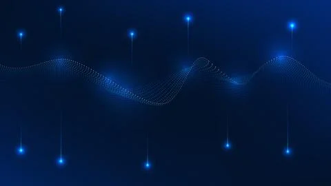 Abstract technology background flowing wave patterns and big data streams t.. Illustrazione stock