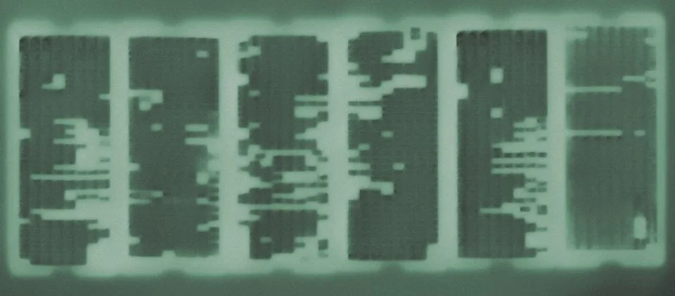 Abstract Technology Background with Glitch Data Patterns and Neon Glow Stock Illustration