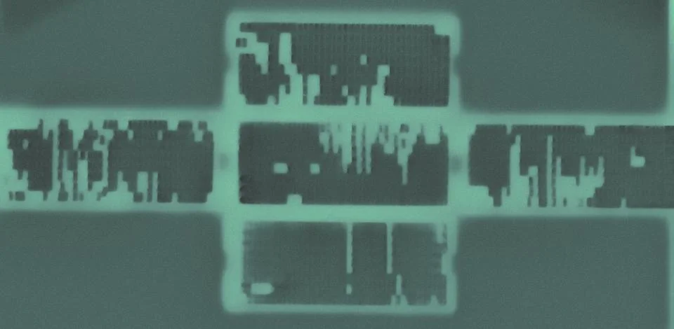 Abstract Technology Background with Glitch Data Patterns and Neon Glow Illustrazione stock