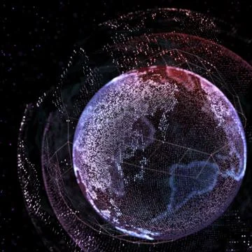 Abstract technology background with global communication, high detailed globe Illustrazione stock