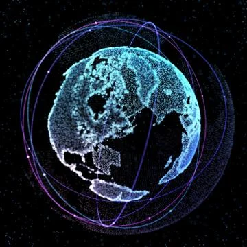 Abstract technology background with global communication orbits and high イラスト素材