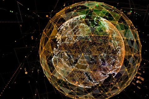 Abstract technology background with global communication, high detailed globe Stock Illustration