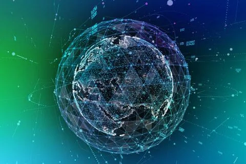 Abstract technology background with global communication, high detailed globe Stock Illustration