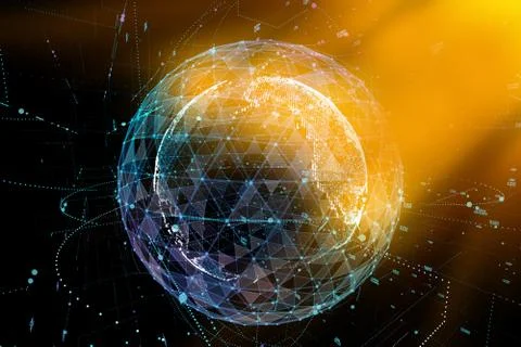 Abstract technology background with global communication, high detailed globe 스톡 일러스트