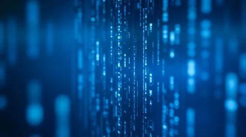 Abstract technology background with glowing binary code, digital data stream  Stock Photos