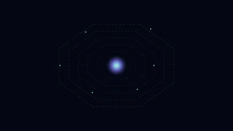 Abstract technology background with a glowing blue purple orb and moving da.. Видео 345545886