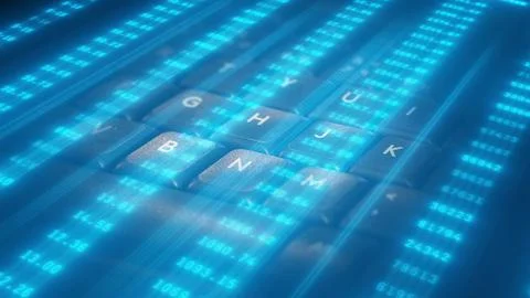Abstract technology background with glowing blue keyboard keys. 스톡 일러스트