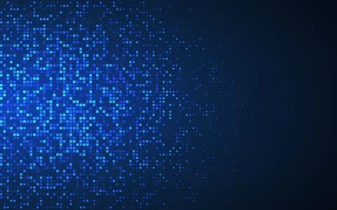 Abstract technology background. Glowing blue pixels mosaic on dark gradient Stock Illustration