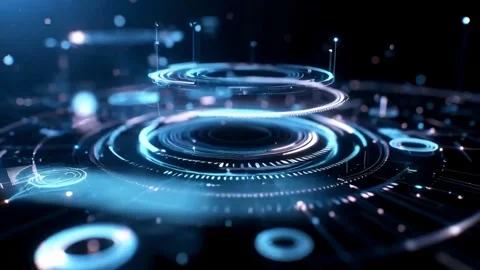 Abstract technology background with glowing circles and lines futuristic co.. Stock Footage 321948499
