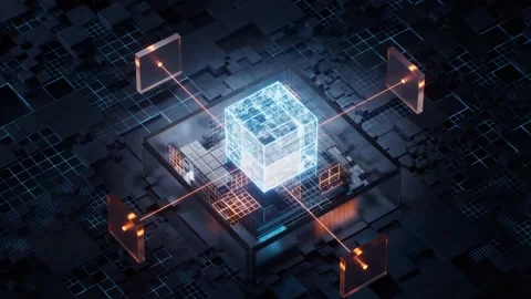 Abstract technology background with glowing cubes and intricate connections.. Stock Footage 332317587