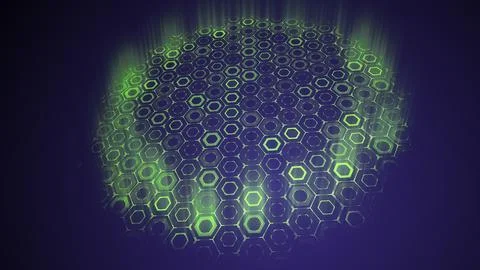Abstract technology background with green luminous hexagons イラスト素材