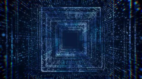 Abstract technology background with grid particle fly through, square shape Stock Illustration