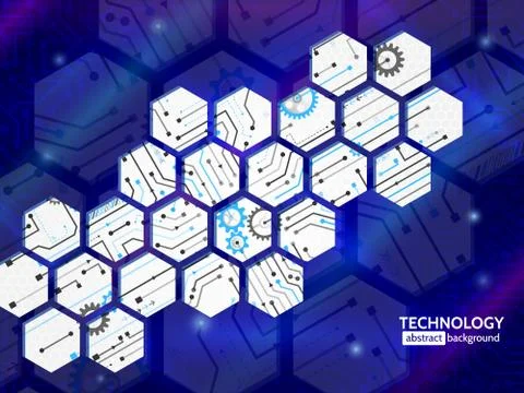 Abstract technology background with hexagons and gear wheels Stock Illustration