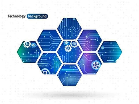 Abstract technology background with hexagons and gear wheels. Stock Illustration