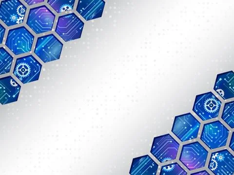 Abstract technology background with hexagons and gear wheels. Stock Illustration