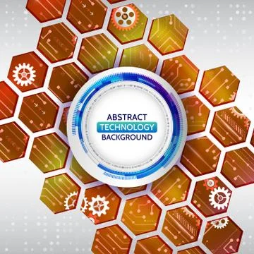 Abstract technology background with hexagons and gear wheels. Stock Illustration