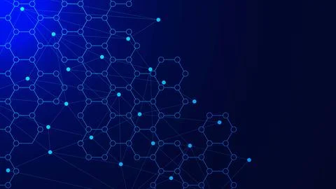Abstract technology background with hexagons and connecting dots and lines. Stock Illustration