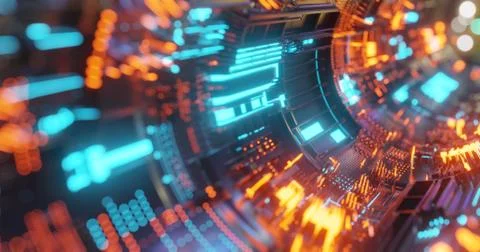 Abstract technology background, led and flickering particles. Illustrazione stock