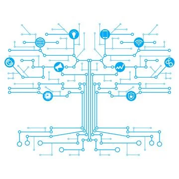Abstract technology background with lines, circles and icons. Circuit tree イラスト素材