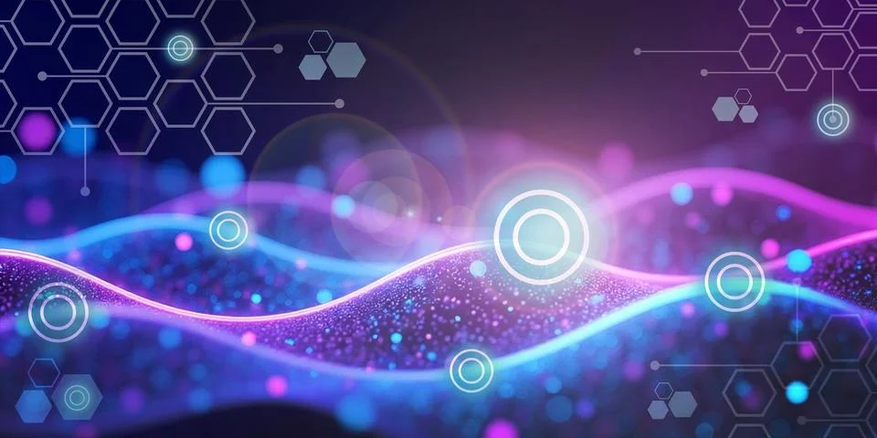 Abstract technology background. Luminous waves concept and digital connectivity Stock Illustration