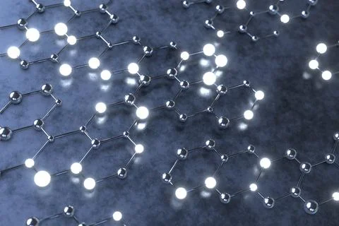 Abstract technology background, metal spheres and glowing balls connected Stock Illustration