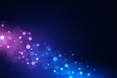 Abstract technology background with molecular structures and neural network Stock Illustration