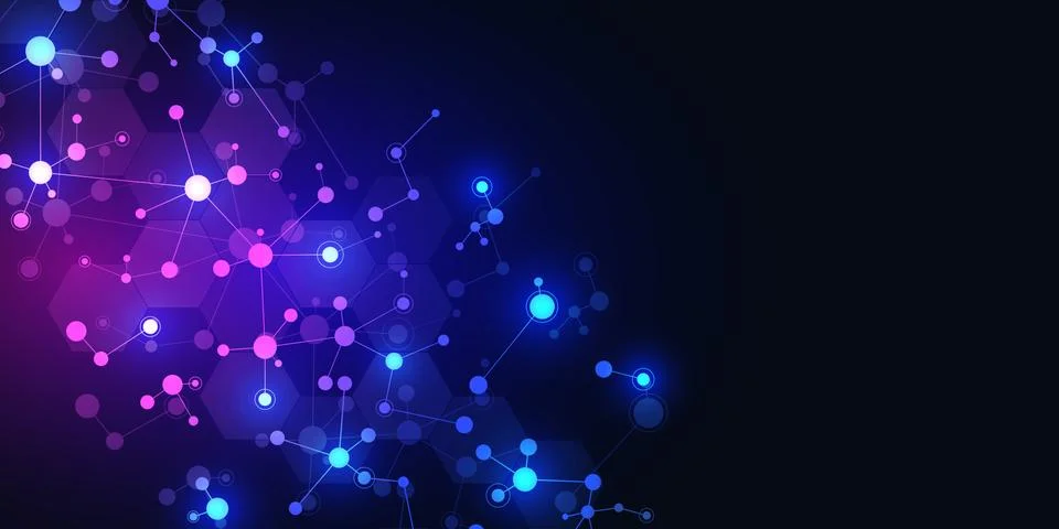 Abstract technology background with molecular structures and neural network Stock Illustration