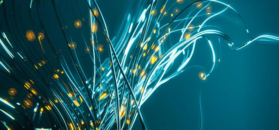 Abstract technology background with moving bokeh lights. Stock Illustration