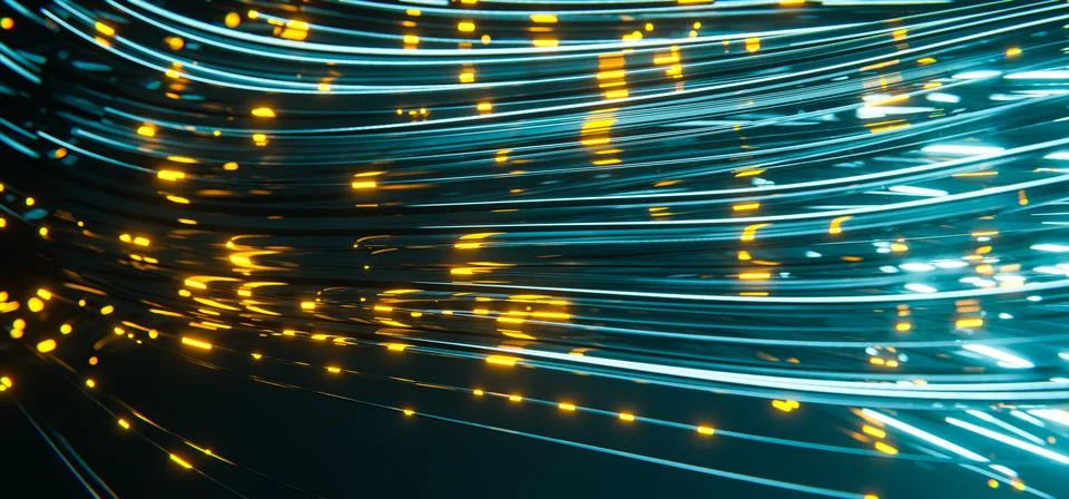Abstract technology background with moving bokeh lights. Stock Illustration