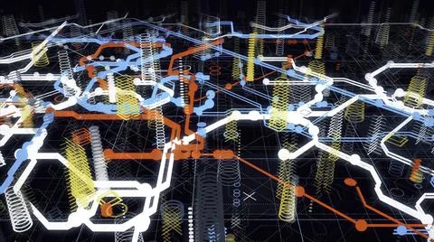 Abstract technology background of moving stripes and flickering particles Stock Illustration