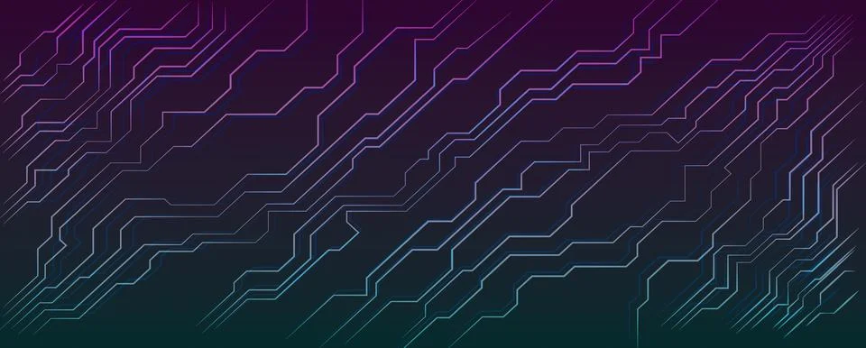 Abstract technology background with neon circuit lines on dark gradient, re.. Stock Illustration