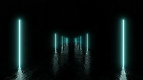 Abstract Technology background. Neon lampposts on the path. Night video footage. Stock Footage 229118474
