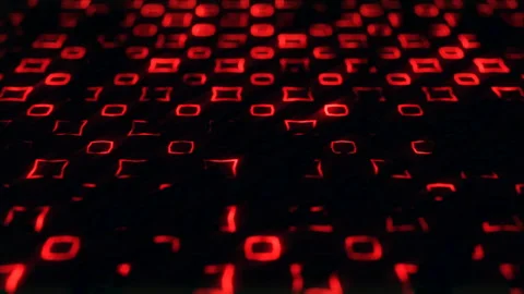 Abstract technology background of neon red elements changing shapes with bokeh Stock Footage 268479107