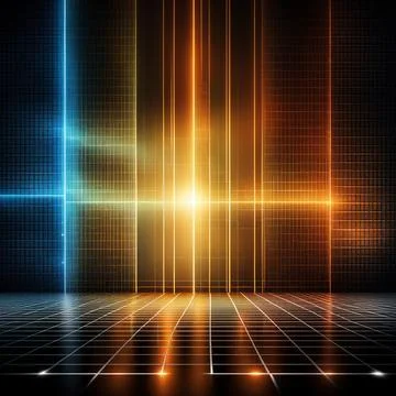 Abstract technology background with a network grid and particles connected... Foto stock