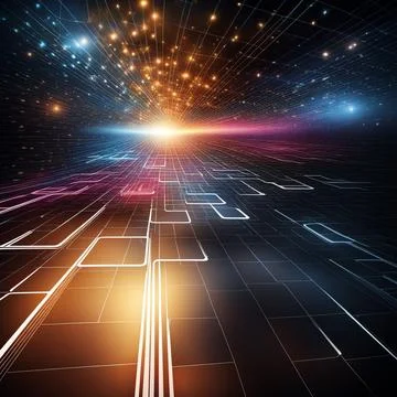 Abstract technology background with a network grid and particles connected... Stock Photos