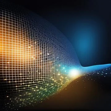 Abstract technology background with a network grid and particles connected... Foto stock
