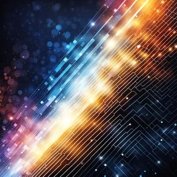 Abstract technology background with a network grid and particles connected... Foto stock