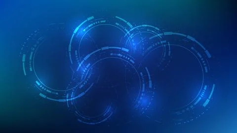 Abstract technology background overlapping digital circular elements, repre.. Illustrazione stock