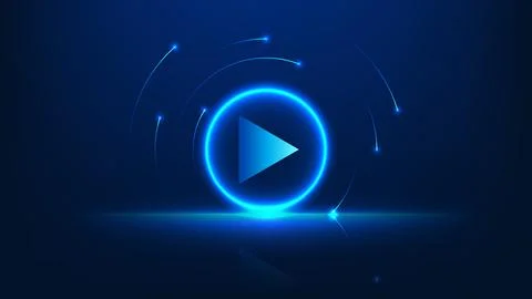 Abstract technology background with a play button icon inside a glowing dig.. Иллюстрация