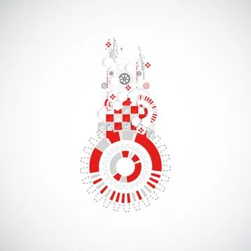 Abstract technology background with red squares and elements. 스톡 일러스트