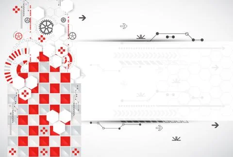 Abstract technology background with red squares and elements. Stock Illustration